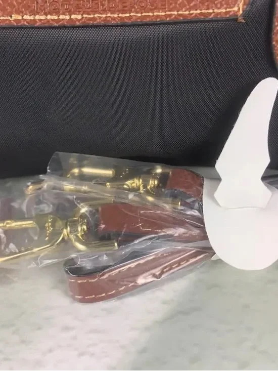 Longchamp Black Nylon Mini Bag with Brown Trim and Gold Hardware - Picture 3 of 5